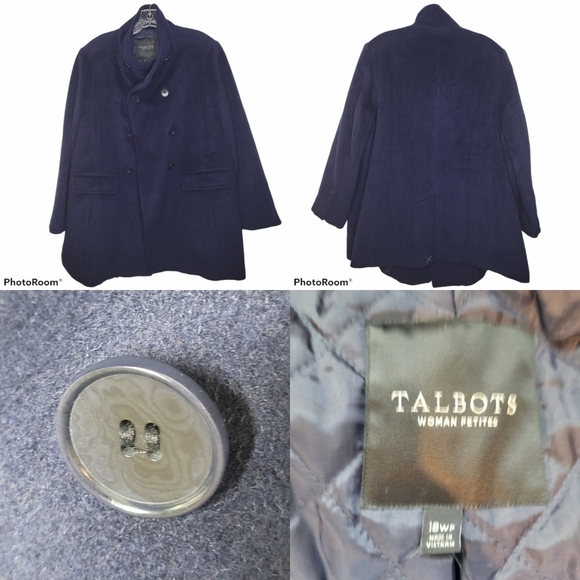 Talbots Wool Alpaca Blue Over Coat Womwn’s Plus 18 New Peacoat Navy Blue - Picture 3 of 7